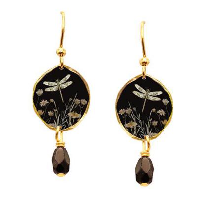 Handmade dragonfly earrings with Czech glass beads and gold-plated surgical steel ear wires