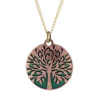 Copper Tree of Life necklace with vibrant green background 