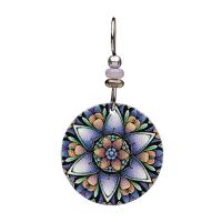 Purple lotus mandala earrings with painted lotus image and Czech glass beads