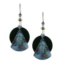 Waterlily dangle earrings with etched floral design and Czech glass beads