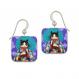 Lightweight square aluminum cat earrings with colorful Japanese-inspired artwork and sterling silver-filled ear wires.