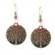 Copper Tree of Life earrings with gold-plated surgical steel ear wires and green enamel-style design