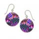 Colorful Japanese-inspired aluminum disc earrings with ornate scalloped motifs and silver-tone ear wires.