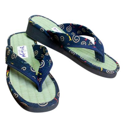 Made in Japan women's Zori sandals with Nakayoshi Medaka patterned fabric straps