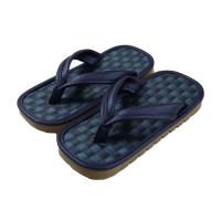Men's navy blue Japanese Setta sandals with checkered synthetic tatami-style footbed.