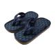 Close-up of the checkered footbed on navy blue traditional Japanese sandals.