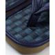 Side view of navy blue Japanese Setta sandals showing the raised heel and sole construction.