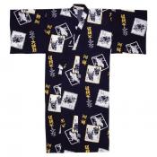 Men’s Sumo Japanese yukata with navy blue background and gold calligraphy