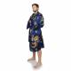 Navy Japanese Happi Coat featuring gold dragons and calligraphy