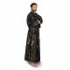 Black men’s yukata featuring gold and white Japanese calligraphy