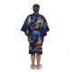 Navy short-length kimono with dragon pattern, side pocket and matching belt