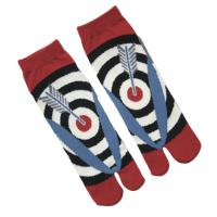Bullseye Japanese tabi socks with red, black, white, and blue target design