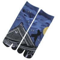 Men's Ninja tabi ankle socks with rooftop warrior under a moon