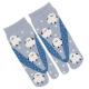 Close-up of Snow Pika tabi sock design with mountain-inspired blue pattern