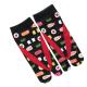 Black split-toe tabi socks featuring an assortment of colorful sushi