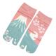 Japanese tabi socks for women with Mt. Fuji, pink sky, and sakura design