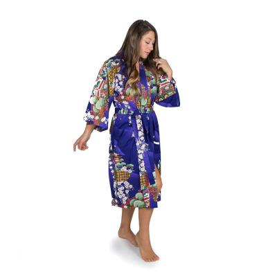 Women's purple Daimonji Happi Coat, Japanese 100% cotton kimono robe with traditional Kyoto festival design and matching belt