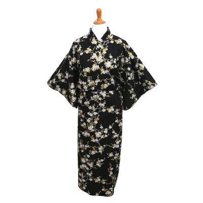 Black Japanese yukata with shimmering gold Sakura flowers