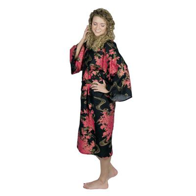 Black Japanese yukata with fuchsia peony and gold floral design