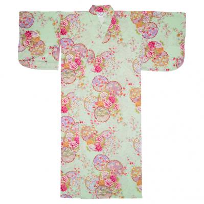 Seafoam green Japanese yukata with chrysanthemums and cherry blossoms