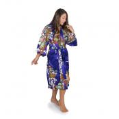 Women's purple Daimonji Happi Coat, Japanese 100% cotton kimono robe with traditional Kyoto festival design and matching belt