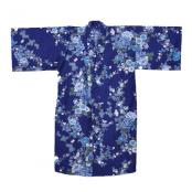 Women's navy blue Happi Coat featuring detailed peony and sakura blossoms highlighted with gold