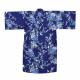 Women's navy blue Happi Coat featuring detailed peony and sakura blossoms highlighted with gold