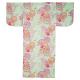Seafoam green women’s yukata with pink, mauve, and lavender flowers