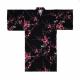 Women's Japanese happi robe with vibrant cherry blossoms on a black background