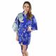 Women’s blue Japanese happi coat featuring cranes and flowers