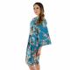 Women's short kimono-style happi coat with colorful Japanese cherry blossom design