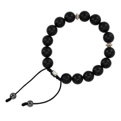 Matte black onyx mala bracelet with pewter spacers