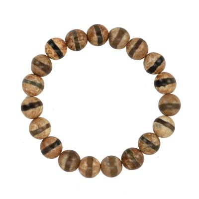 Polished Tibetan striped agate mala bracelet on stretch cord
