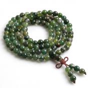 Moss agate mala with 108 natural polished beads